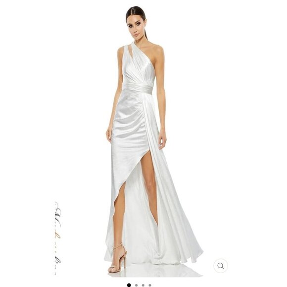 Mac Duggal Dress Womens 2 White One Shoulder Gown Asymmetric Satin Formal 49006 - Picture 1 of 10